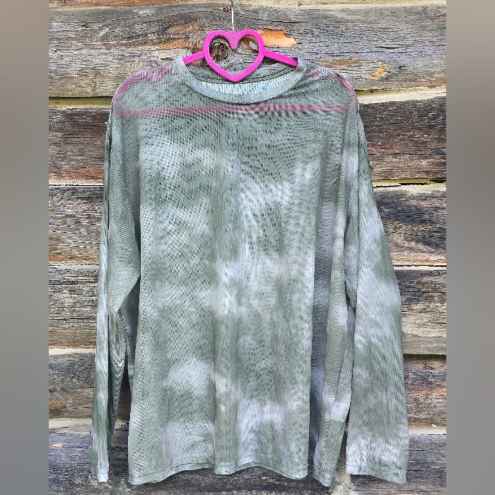 Dazy Tie-Dye Sheer Long Sleeve Shirt, Size Large